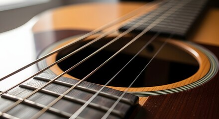Acoustic guitar body and strings detail
