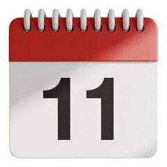 3D Calendar Icon Displaying the Eleventh Day of the Month for Schedules, Reminders, and Important Dates in Planning