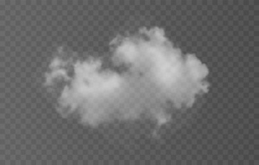 Realistic white cloud png. White cloud, smoke or fog on transparent background. Element of nature png.