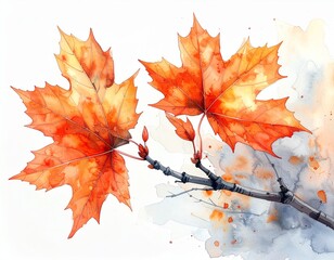 手描き風のカエデ枝イラスト