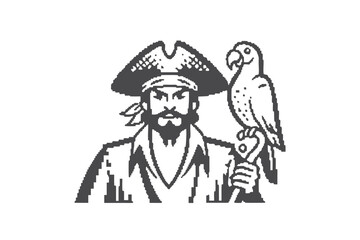 Pixelated Pirate With Parrot On Hand on a white background Pixel Art