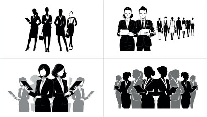 Silhouettes of business teams in different formations for corporate representation