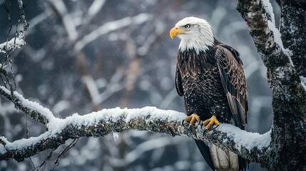 High-resolution close-up of eagle perched on tree bark