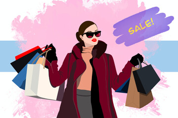 Stylish Woman Shopping During a Sale Event