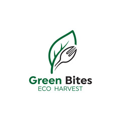 eco bites logo, health nature food vector design, spoon fork and leaf logo, eco food, hrealthy food menu, vegan lover, vegeterians, 
