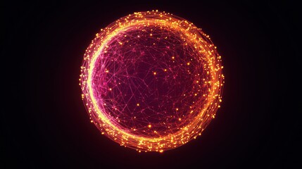 Abstract glowing sphere with interconnected nodes and fiery ring.