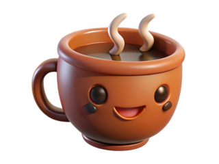 Cute 3D Coffee Cup Smiling Cartoon Style with Steam