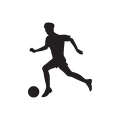 Obraz premium Dribbling player silhouette. Fast dribbling player, energetic football vector for posters.