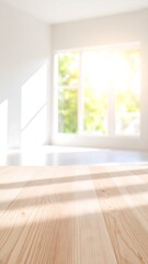 Light-filled room with wooden table