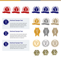 白背景のシンプルなランキングバッジセット（1位・2位・3位）