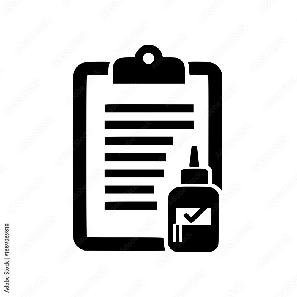 Poster clipboard with bottle icon for product inventory checklist and packaging documentation layout