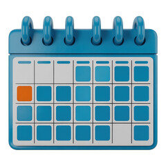 3D Calendar Icon with Blue Frame and Marked Date for Schedule Management and Event Planning on Transparent Background