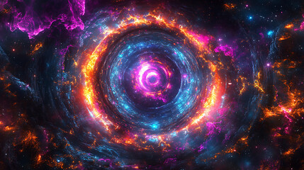 Vibrant Cosmic Vortex with Swirling Nebulae and Stellar Light