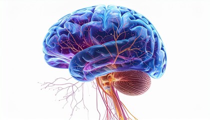 human brain on blue background