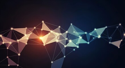 Abstract network of interconnected glowing lines and points creating a dynamic and futuristic digital connection against a dark, gradient background, symbolizing data flow and technology