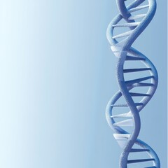 Close up of a blue dna double helix structure against a soft blue gradient background representing genetics and science