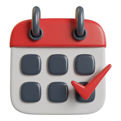 3D Calendar Icon with Red Check Mark Symbolizing Task Completion and Schedule Management for Business and Personal Productivity