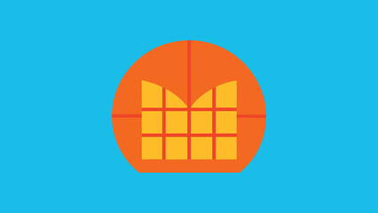 Stylized Orange Geometric Face Icon On Blue Background vector illustration