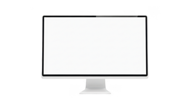 White computer screen on a stand isolated on transparent background