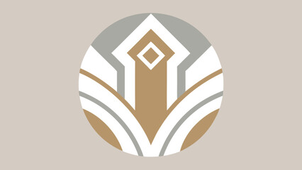 Stylized Oval Logo with Art Deco Inspired Lines in Beige and Grey graphic