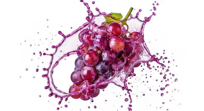 Grapes with splashing water isolated on transparent background