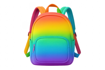 Rainbow backpack isolated on transparent background: perfect for school or travel