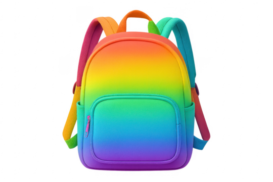 Rainbow backpack isolated on transparent background: perfect for school or travel