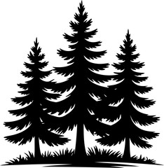 Fototapeta premium Three pine trees silhouette vector illustration