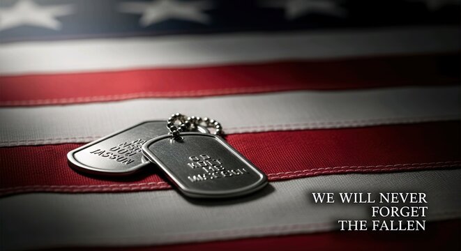 American Flag and Military Dog Tags Symbolizing Remembrance for the Fallen