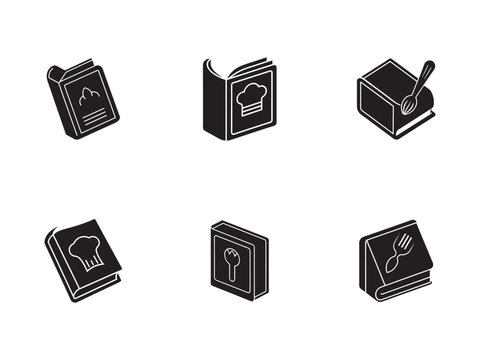 Collection of Illustrated Cookbook Icons for Culinary Arts and Recipe Inspiration Black and White Isometric Design
