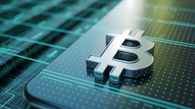 Cryptocurrency concept background. Futuristic Bitcoin and quantum central processing unit