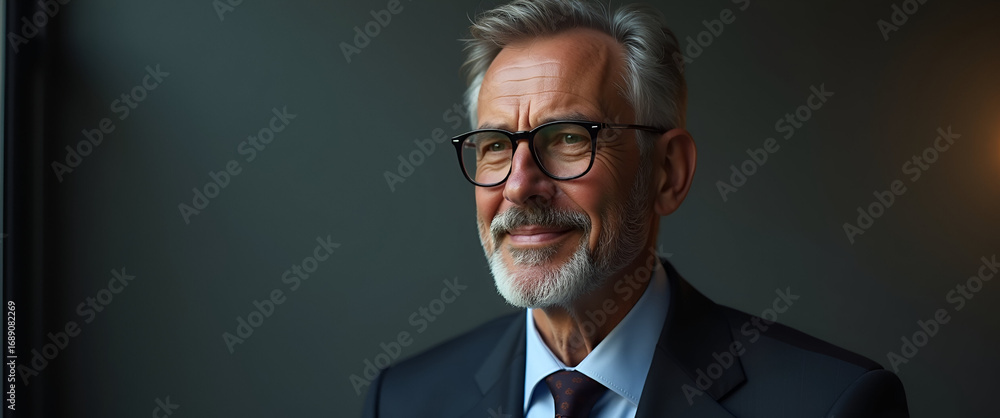 Poster strong father figure in commanding portrait showcasing resilience, integrity, and leadership; modern