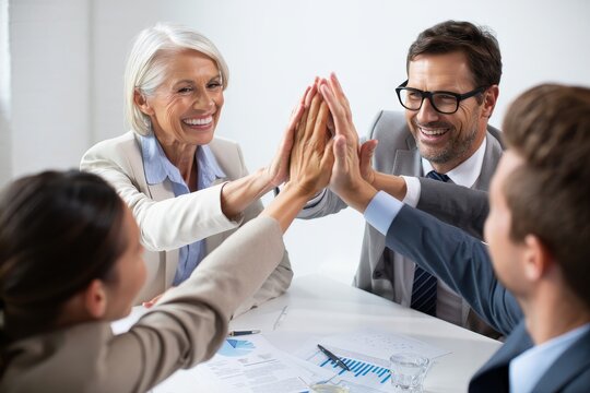 Diverse Business Team Celebrating Success with a High Five