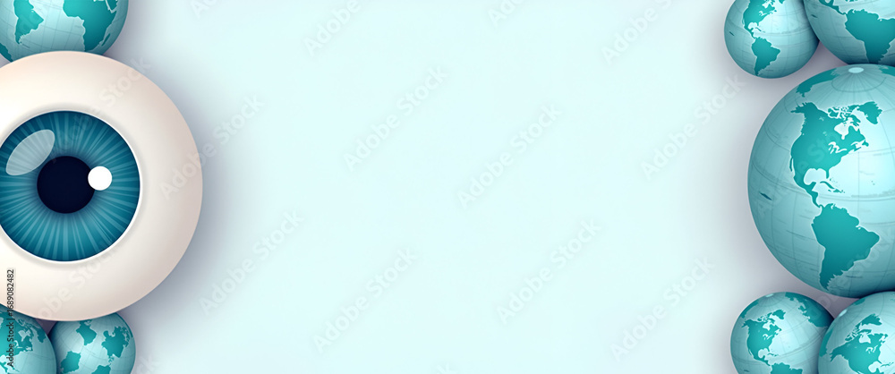 Poster Eye and Globe Border Frame with Copy Space for World Sight Day: Global Vision Concept Featuring Eye and Globe Elements for Awareness Themes in Photo Stock