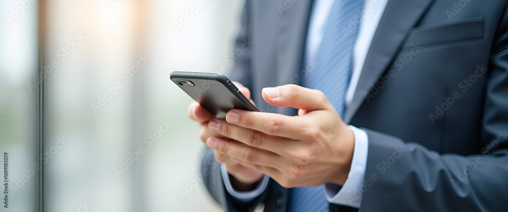 Poster photo realistic as person using mobile app for tax calculation concept as a person using a mobile ap