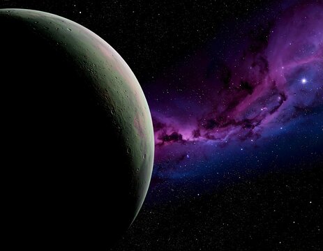 Green planet in a dark, vibrant space