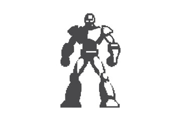 Retro Pixel Art of Scifi Robot on White Background Digital Design