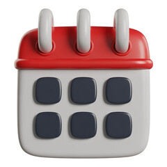 3D Calendar Icon with Red Top and White Body for Schedule Management and Event Planning in Modern Design on Transparent Background