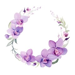 Fototapeta premium Orchids frame watercolor blossom flower purple.