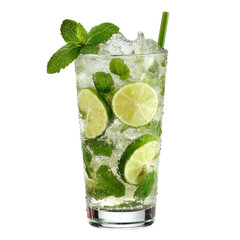 classic mojito drink with ice cubes and fresh mint leaves
