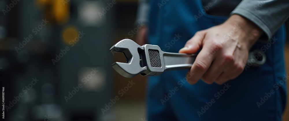 Poster dynamic wrench in action: expert handling of essential tools in a professional industrial workspace 
