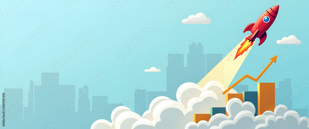 Poster business management driving investment on fast track to wealth: rocket launch speed with rising earn