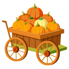 Rustic farmhouse wagon filled with autumn pumpkins and hay