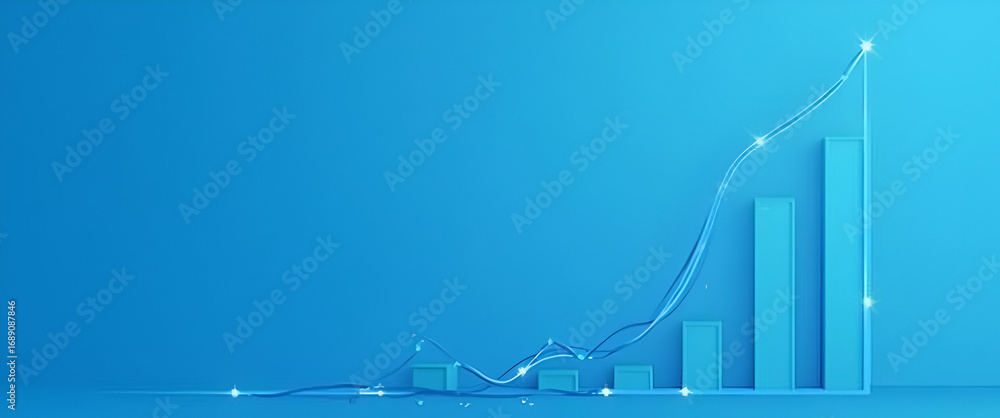 Poster photo realistic financial growth icon with customizable space for text and graphics on a blue backgr