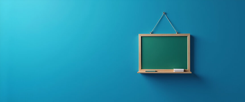 Photo realistic as Chalkboard symbol with space for text on a blue background concept as A sleek chalkboard symbol with ample space for text on a blue background suitable for illustrating educational  - Powered by Adobe