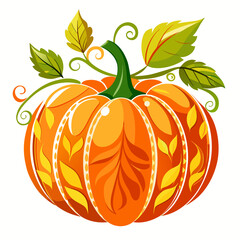 Decorative autumn pumpkin with intricate leaf carvings