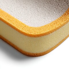 Close up of a textured surface with a layered structure showing foam and a reflective metallic material