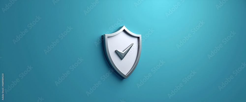 Poster photo realistic policy and shield icon with copy space for infographics, designed to visually convey