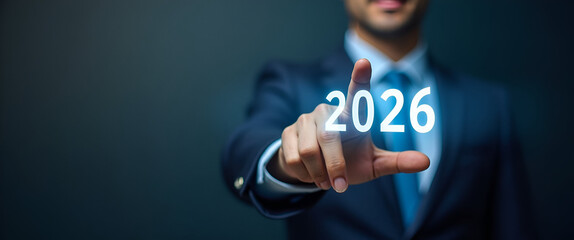 new years start up start new business new life planning opportunity challenge business strategy new year 2026 businessman touching status bar change 2026 to 2026 concept as New Years startup concept f