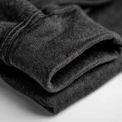 Close up of soft dark grey fluffy fabric texture with stitched seams and folded material